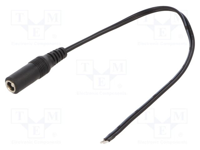 Cable; wires,DC 5,5/2,5 socket; straight; 0.5mm2; black; 0.25m