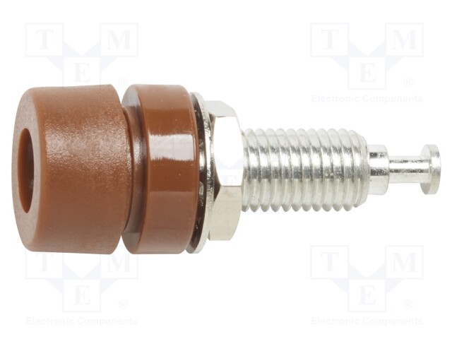 Socket; 4mm banana; 15A; brown; tinned; on panel; max.115°C; 10pcs.