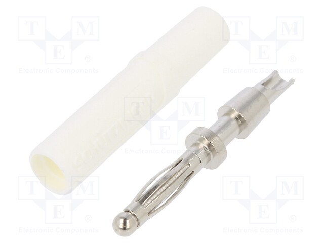 Plug; 2mm banana; 10A; 70VDC; white; Plating: nickel plated; Ø: 2mm