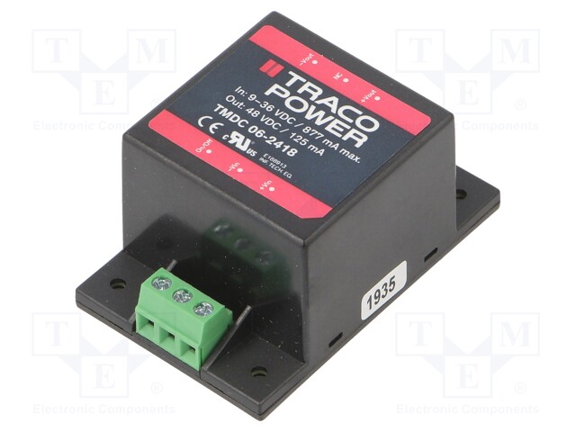 Converter: DC/DC; 6W; Uin: 9÷36V; Uout: 48VDC; Iout: 125mA; 49g; OUT: 1