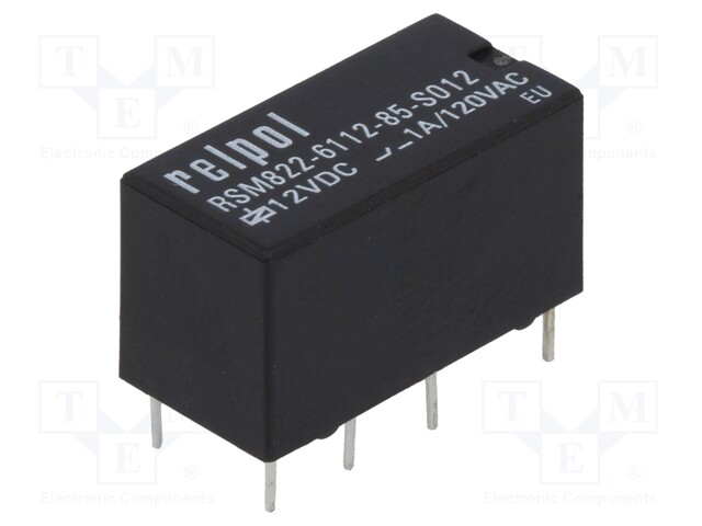 Relay: electromagnetic; DPDT; Ucoil: 12VDC; 1A/120VAC; 2A/24VDC; 2A