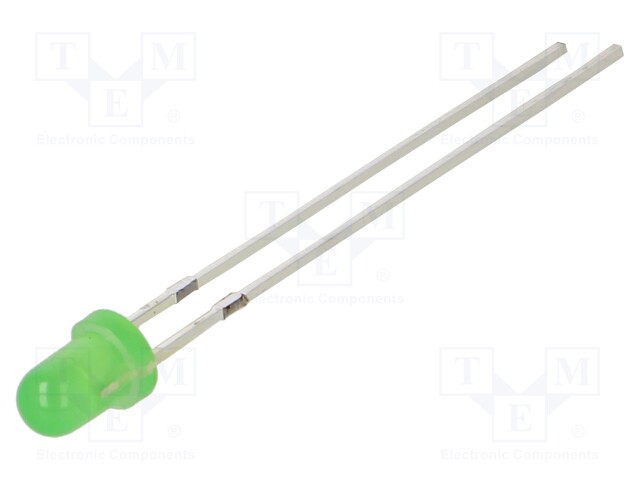 LED; 3mm; green; 330÷500mcd; 60°; Front: convex; 2.8÷3.4V; -30÷85°C