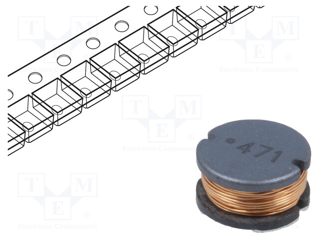 Inductor: wire; SMD; 470uH; 420mA; ±10%; Q: 12; Ø: 10mm; H: 6mm; 1.48Ω