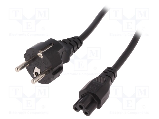 Cable; CEE 7/7 (E/F) plug angled,IEC C5 female; 1.8m; black; 10A