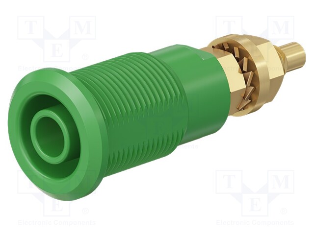 Socket; 4mm banana; 32A; green; gold-plated; Overall len: 38.5mm