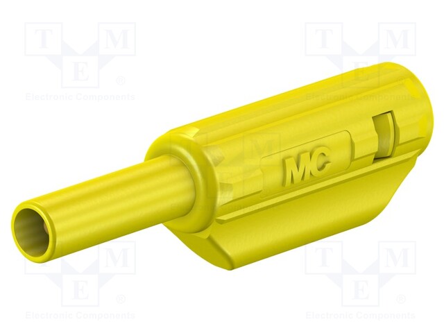 Plug; 2mm banana; 10A; 600V; yellow; Plating: gold-plated; 36mm