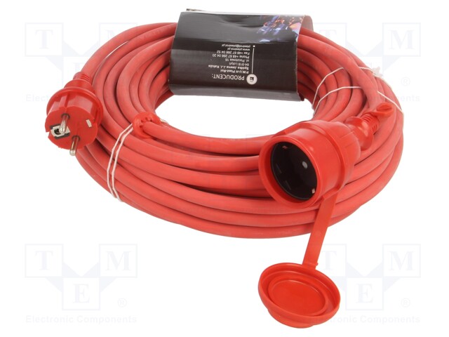 Extension lead; Sockets: 1; rubber; red; 3x1,5mm2; 20m; 16A