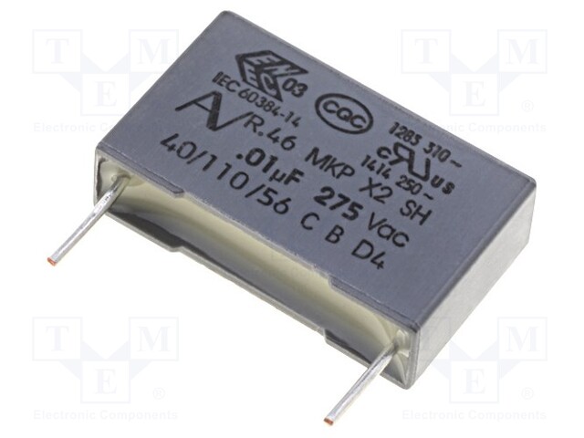 Capacitor: polypropylene; X2; 10nF; 15mm; ±10%; 18x5x11mm; 275VAC