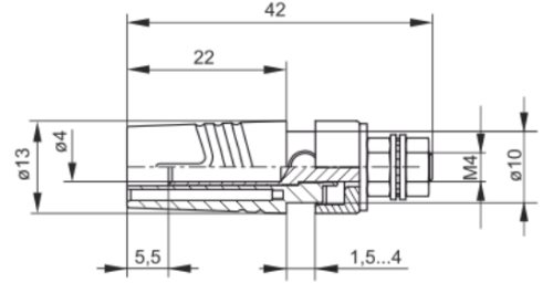 Connector: 4mm banana; socket; 32A; 1kV; green; gold-plated; 42mm