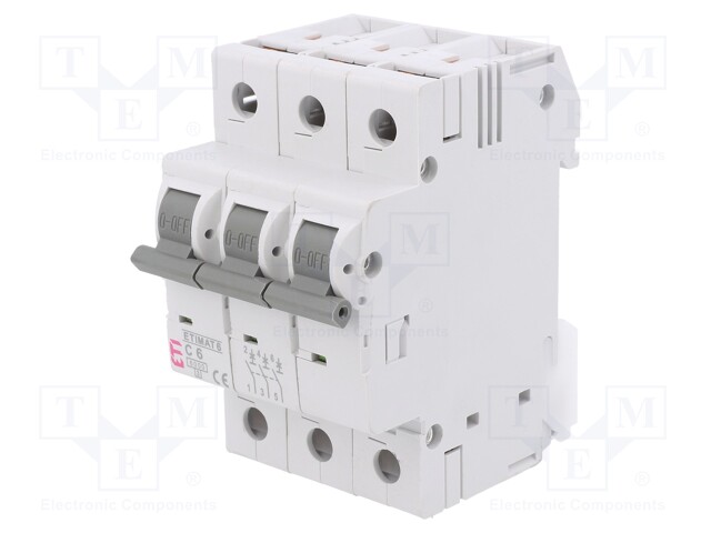 Circuit breaker; 230/400VAC; Inom: 6A; Poles: 3; DIN; Charact: C; 6kA