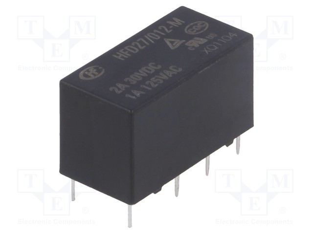 Relay: electromagnetic; DPDT; Ucoil: 12VDC; 1A/125VAC; 2A/30VDC; 2A