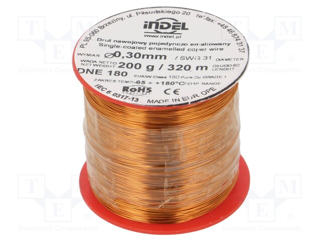 Coil wire; single coated enamelled; 0.3mm; 200g; -65÷180°C