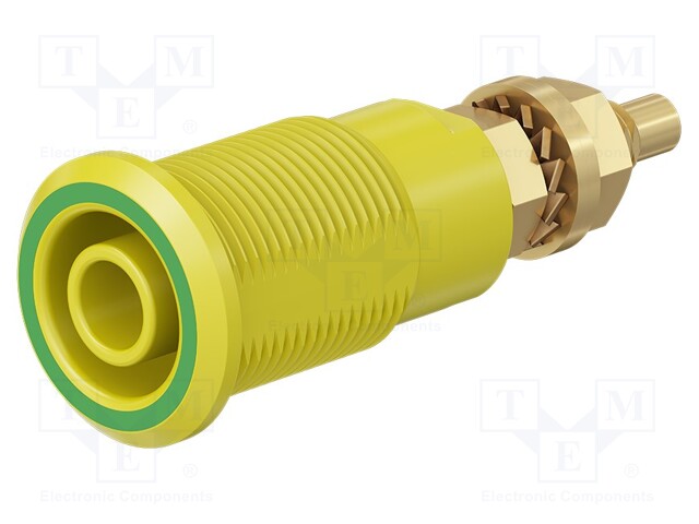 Socket; 4mm banana; 32A; yellow-green; gold-plated