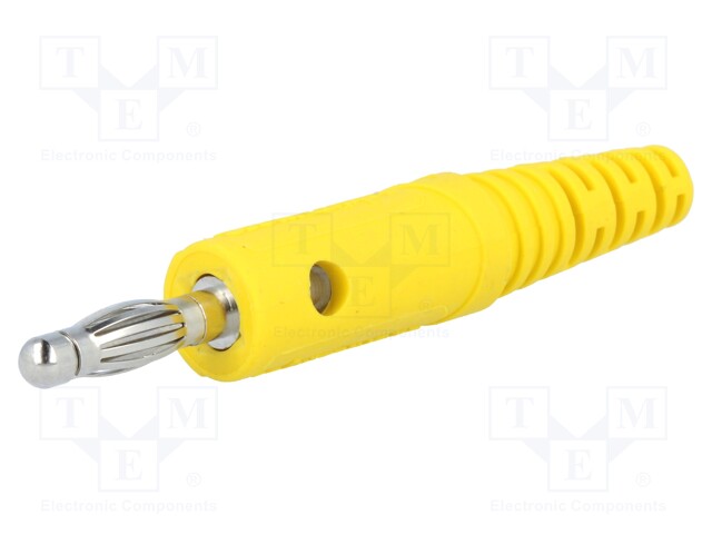 Plug; 4mm banana; 10A; 60VDC; yellow; with transversal socket