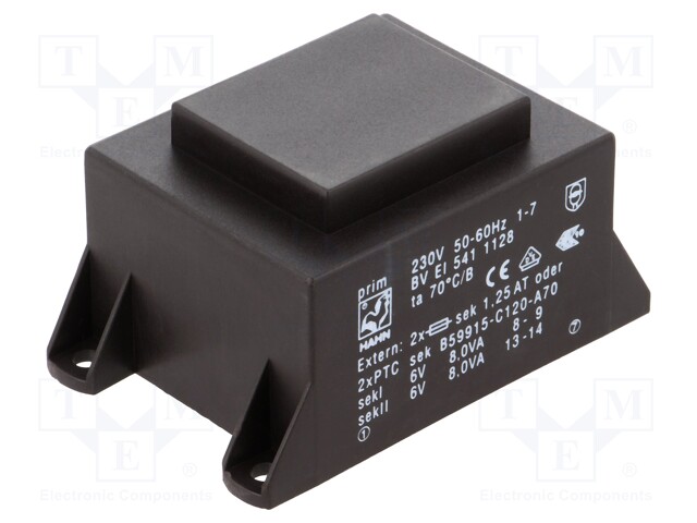 Transformer: encapsulated; 16VA; 230VAC; 6V; 6V; 1334mA; 1334mA