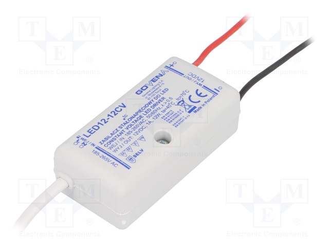 Power supply: switched-mode; LED; 12W; 12VDC; 1A; 185÷265VAC; IP40