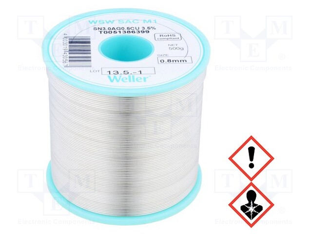 Soldering wire; Sn96,5Ag3,0Cu0,5; 0.8mm; 500g; lead free; 3.5%