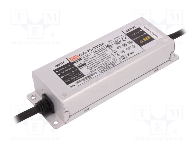 Power supply: switched-mode; LED; 74.9W; 107÷214VDC; 175÷350mA