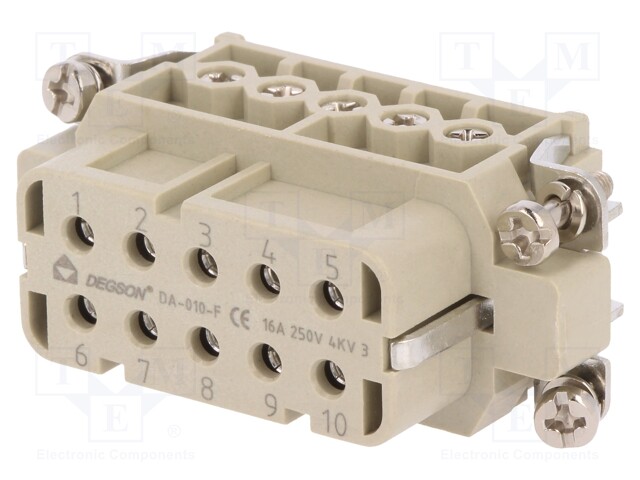 Connector: HDC; contact insert; female; DA; PIN: 10; 10+PE; 16A; 250V