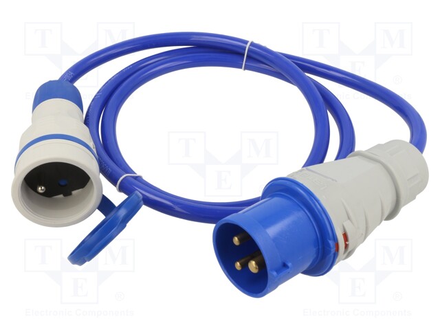 Extension lead; Sockets: 1; PUR; blue; 3x2,5mm2; 1.5m; 16A