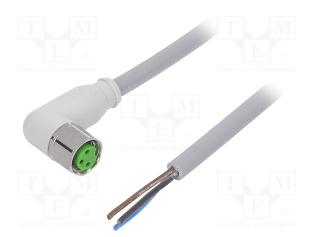 Connection lead; M8; PIN: 3; angled; 5m; plug; 60VAC; -25÷80°C; 60VDC