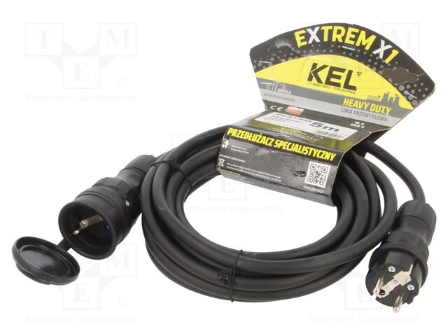 Extension lead; Sockets: 1; rubber; black; 3x2,5mm2; 5m; 16A