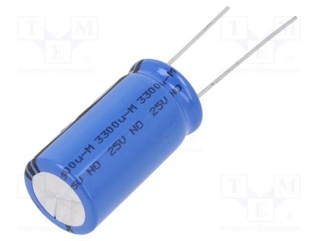 Capacitor: electrolytic; 3.3mF; 25VDC; Ø16x31mm; Pitch: 7.5mm; ±20%