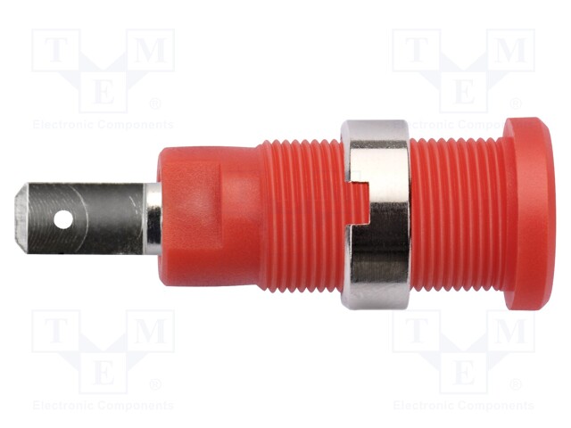 Socket; 2mm banana; 10A; red; Mounting: on panel; 5mΩ; -25÷75°C