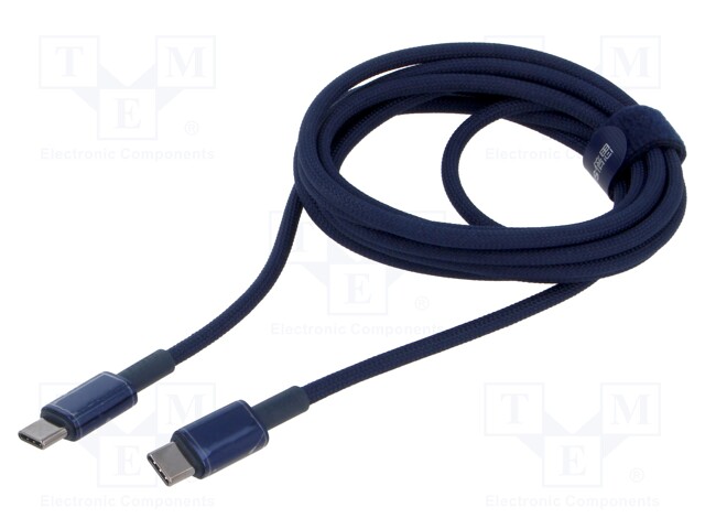 Cable; High Speed,USB 2.0; USB C plug,both sides; 2m; navy blue