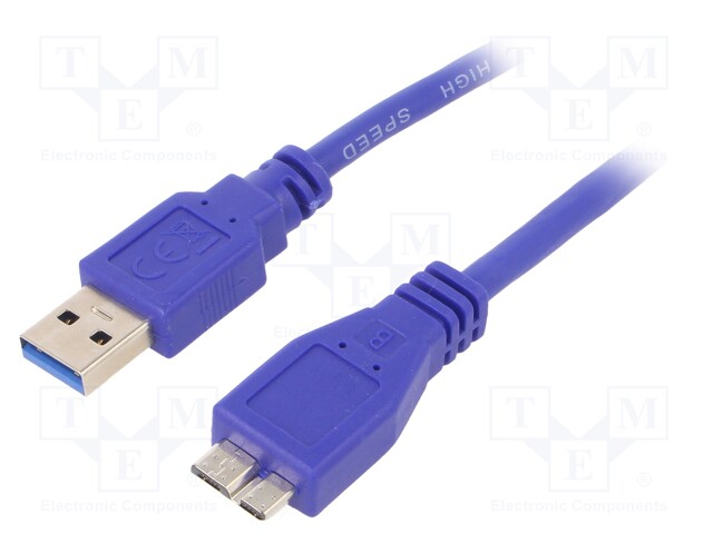 Cable; USB 3.0; USB A plug,USB B micro plug; 3m; blue