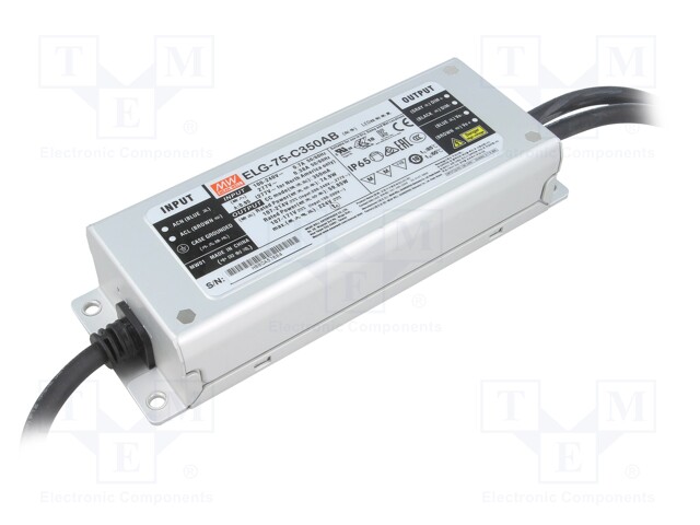 Power supply: switched-mode; LED; 74.9W; 107÷214VDC; 175÷350mA