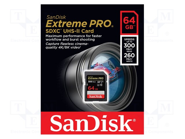 Memory card; Extreme Pro; SDXC; 64GB; Read: 300MB/s; Write: 260MB/s