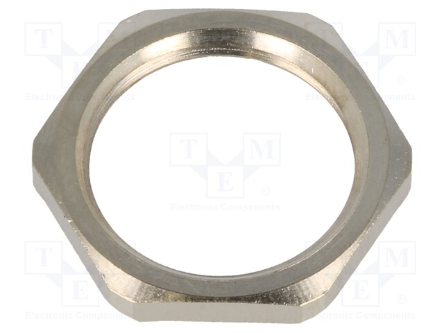 Nut; with earthing; M20; brass; nickel; D: 3mm; Spanner: 24mm