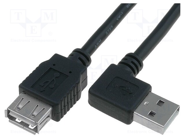 Cable; USB 2.0; USB A socket,USB A angled plug; 1.8m; black