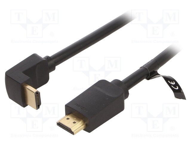 Cable; HDMI 2.0; HDMI plug,HDMI plug 90°; 1.5m; black; 30AWG