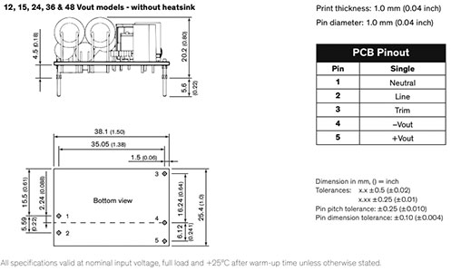 Power supply: switched-mode; 15W; 120÷370VDC; 85÷264VAC; OUT: 1