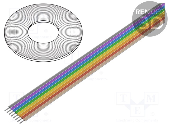 Wire: ribbon; 1.27mm; stranded; Cu; 8x28AWG; unshielded; PVC; 300V