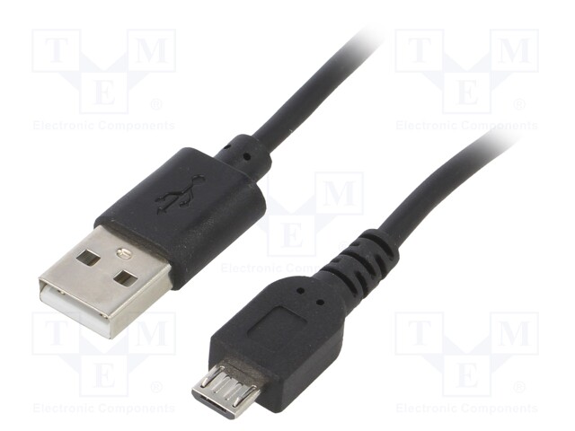 Cable; USB 2.0; USB A plug,USB B micro plug; nickel plated; 0.6m