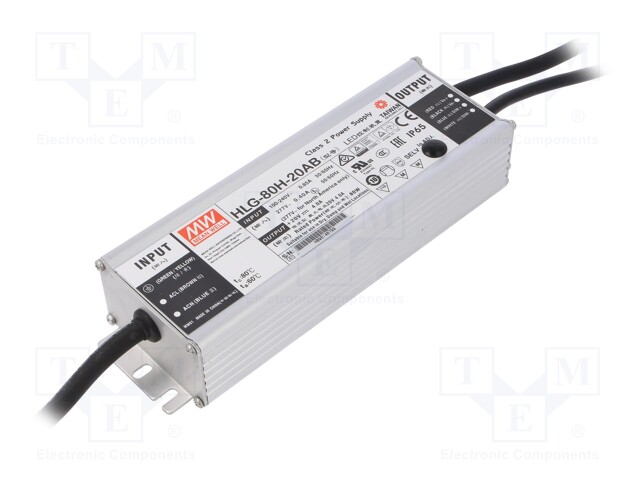 Power supply: switched-mode; LED; 80W; 20VDC; 17÷22VDC; 2.4÷4A