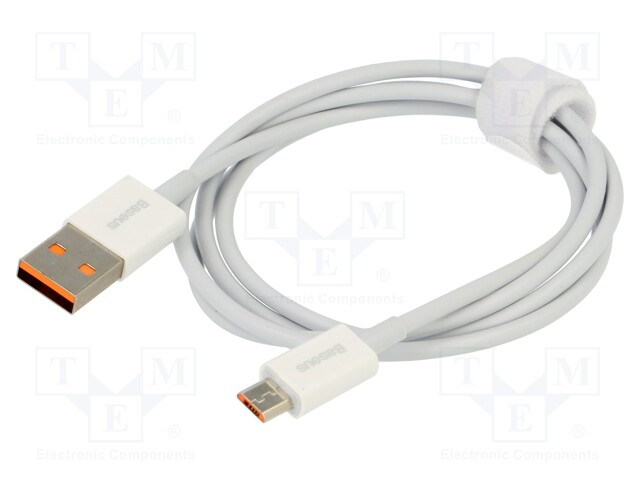 Cable; USB 2.0; USB A socket,USB A micro plug; 1m; white; 2A