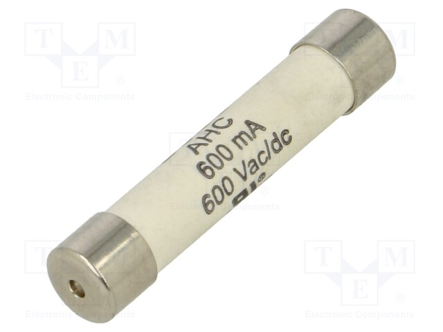 Fuse: fuse; quick blow; 600mA; 600VAC; 600VDC; ceramic,cylindrical