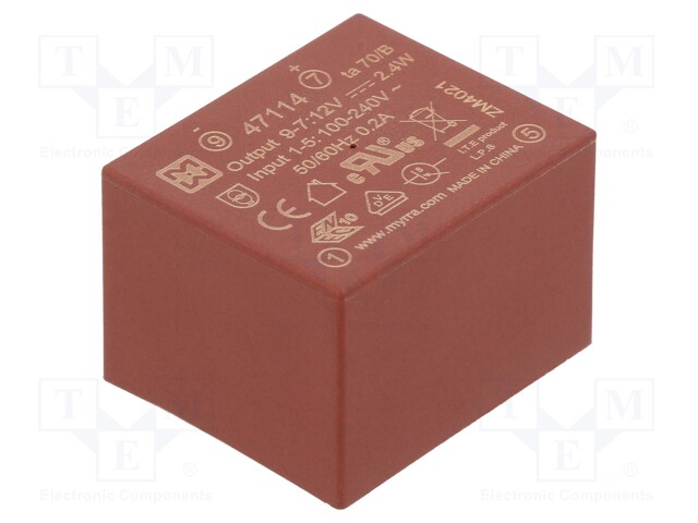 Converter: AC/DC; 2.4W; Uout: 12VDC; Iout: 200mA; 74%; Mounting: PCB