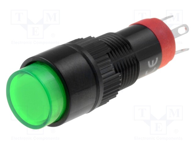 Switch: push-button; Pos: 2; SPDT; 0.5A/250VAC; 1A/24VDC; green