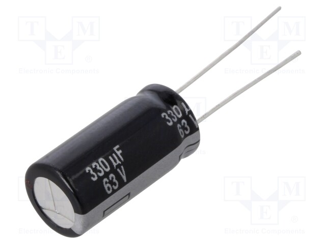 Electrolytic Capacitor, 330 µF, 63 V, NHG Series, ± 20%, Radial Leaded, 1000 hours @ 105°C