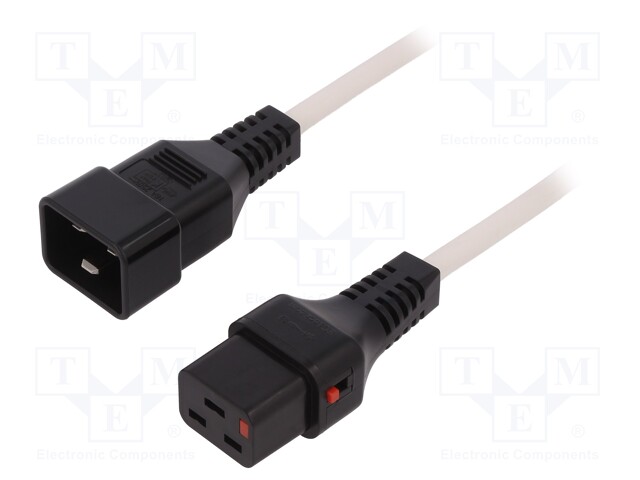 Cable; IEC C19 female,IEC C20 male; 2m; with locking; white; PVC