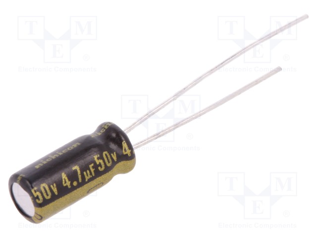 Capacitor: electrolytic; THT; 4.7uF; 50VDC; Ø5x11mm; Pitch: 2mm