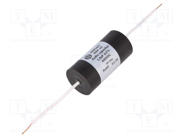 Capacitor: polypropylene; 1.8uF; 600VDC; ±2%; Ø25x51mm; -25÷85°C