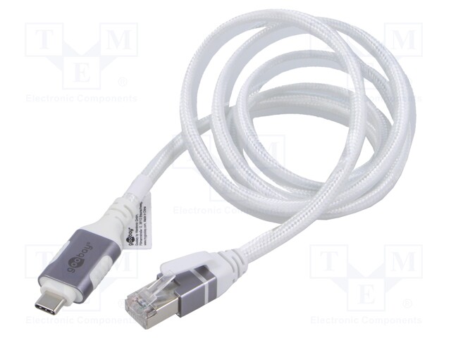 Cable; USB 3.1; RJ45 plug,USB C plug; nickel plated; 1m; white