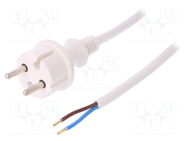 Cable; CEE 7/17 (C) plug,wires; 1.5m; white; PVC; 2x1,5mm2; 16A