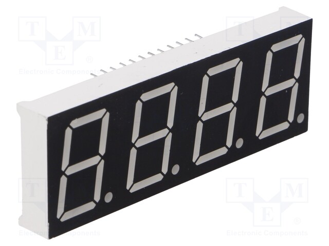 Display: LED; 7-segment; 20.32mm; 0.8"; No.char: 4; red; 11mcd; anode